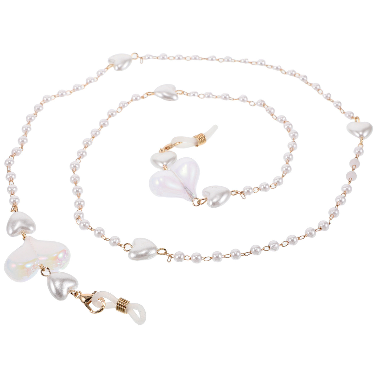 Mask Chain Holder - Pfirsichherz-Maskenkette mit Kunstperlen, verstellbare Brillenband-Kette, Kopfhörerhalter,